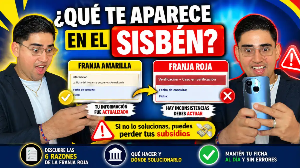 Franja amarilla y franja roja del Sisbén: ¿Qué significan y cómo evitar problemas con tus subsidios? 1 Miniatura informativa sobre franja roja Sisbén y franja amarilla explicando qué significan y cómo evitar perder subsidios.